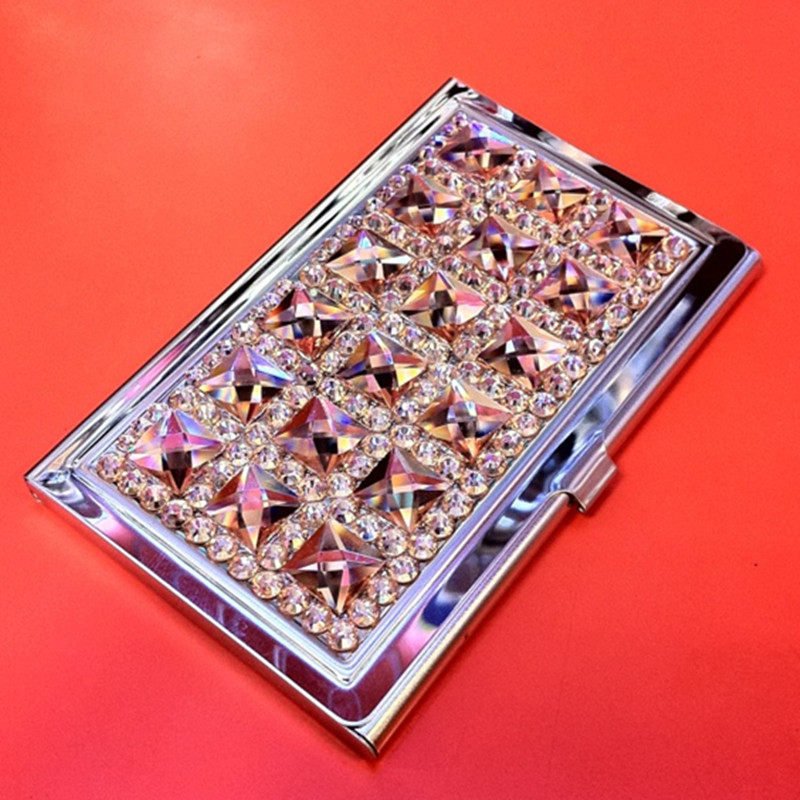 包邮 高档水晶镶钻名片盒/夹 时尚创意不锈钢女士商务镶钻名片盒