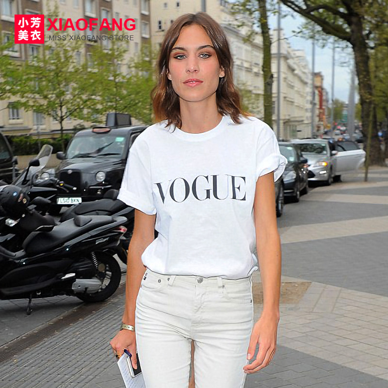 欧美明星同款vogue字母印花短袖t恤 ins潮牌女装大码宽松bf风上衣