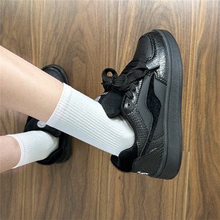 韩版黑色面包鞋子女ins潮2026春季新款厚底学生百搭休闲板鞋女鞋