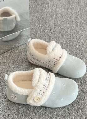 小众休闲一脚蹬加绒勃肯鞋女2025新款冬季保暖毛毛鞋小白鞋二棉鞋