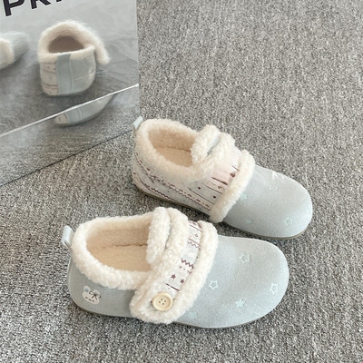 小众休闲一脚蹬加绒勃肯鞋女2025新款冬季保暖毛毛鞋小白鞋二棉鞋