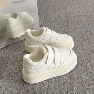 魔术贴增高小白鞋女款2026新款春季厚底休闲板鞋ins小众面包鞋女