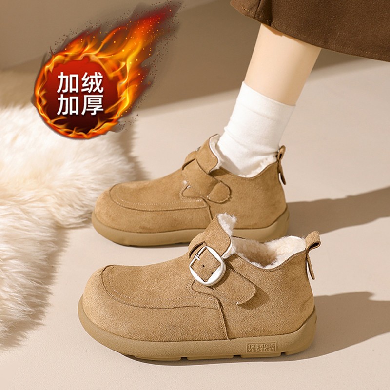 保暖加绒加厚2025冬季新款磨砂复古勃肯鞋女一脚蹬棉鞋时尚雪地靴
