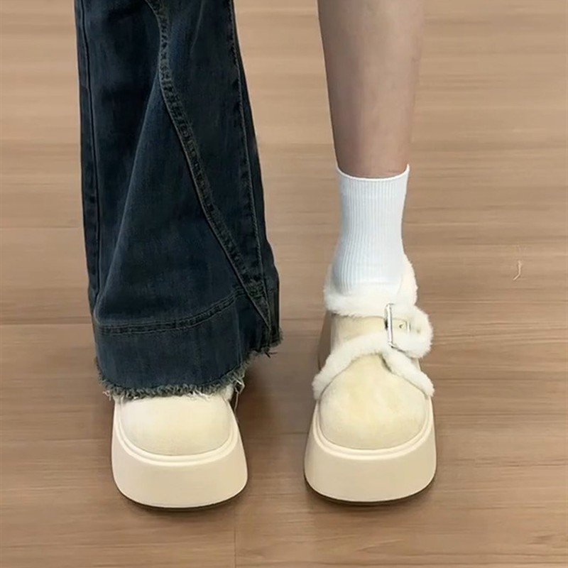 加绒松糕厚底勃肯棉鞋女冬季外穿2025新款小个子复古保暖毛毛鞋子