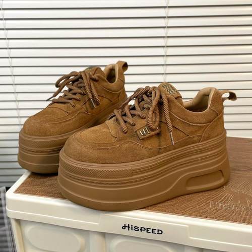 小个子厚底增高8cm磨砂真牛皮松糕鞋面包鞋女2025春新款休闲单鞋