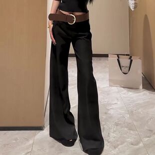 韩系直筒黑色微喇叭阔腿裤流行时尚百搭休闲裤子女2025秋季新款