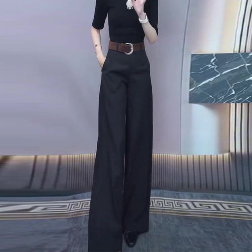 黑色高腰宽松显瘦裤西装阔腿裤