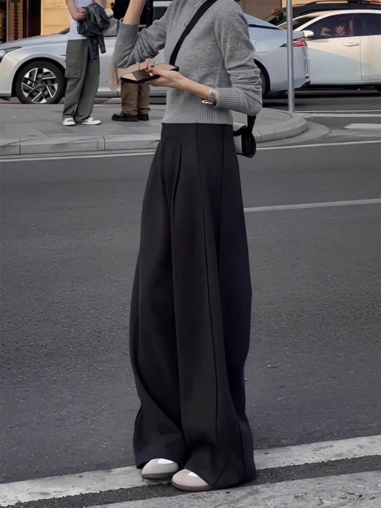 黑色阔腿裤子女2025夏季新款高腰直筒裤小个子穿搭洋气欧货西装裤,女装/女士精品,大码裤装,淘宝优惠券,粉丝福利购,淘宝优惠卷