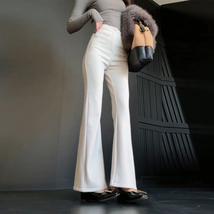 杏色加绒高级感微喇西装 显瘦高腰百搭喇叭裤 裤 新款 女2025冬季 韩版