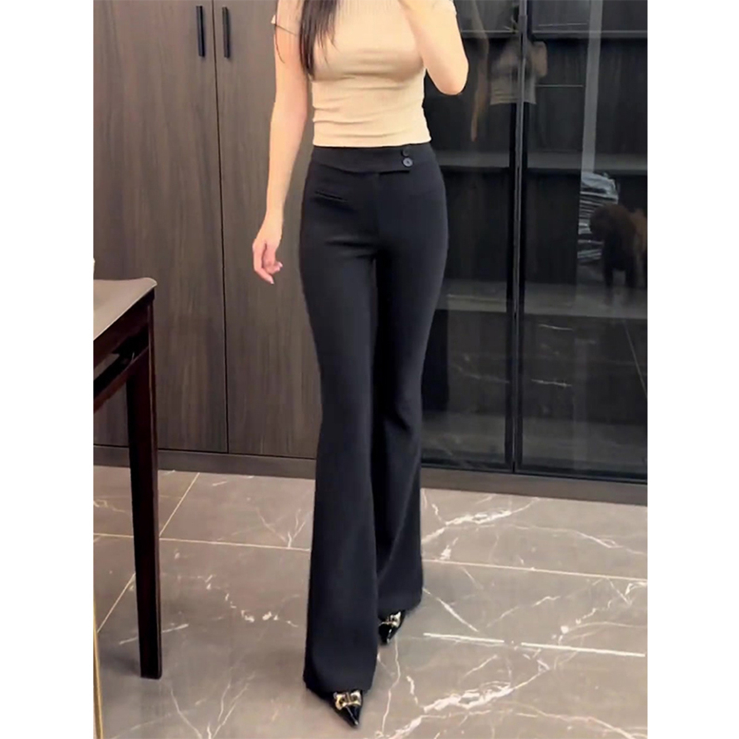 黑色气质通勤高腰修身显瘦西装裤