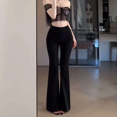 高腰显瘦弹力修身纯色休闲西装裤