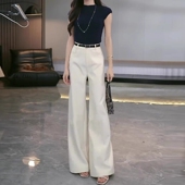 显瘦直筒裤 米白色休闲阔腿西装 女 秋季 高级感垂感窄版 裤 女2025新款
