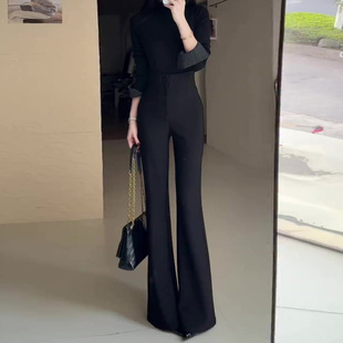 极简风黑色高腰微喇裤女2025秋冬新款宽松百搭修身显瘦气质西装裤