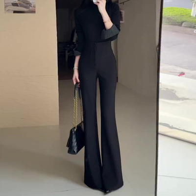 黑色高腰微喇显瘦西装女