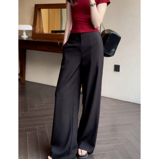 新款 欧货简约黑色垂坠感拖地阔腿裤 2026夏季 裤 子加长休闲百搭西装