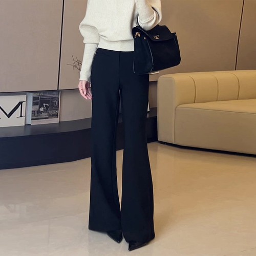 黑色宽松阔腿裤女直筒微喇西装裤