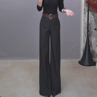西装 宽松显瘦休闲垂感直筒长裤 阔腿裤 新款 女2025秋季 黑色高腰修身