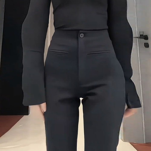 黑色微喇西装裤女马蹄喇叭裤