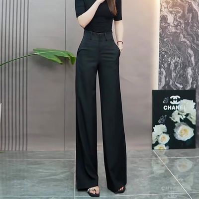 黑色直筒西装裤女窄版阔腿裤子