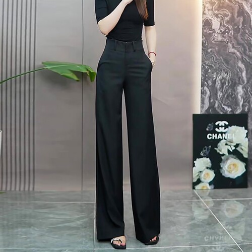 黑色直筒西装裤女窄版阔腿裤子