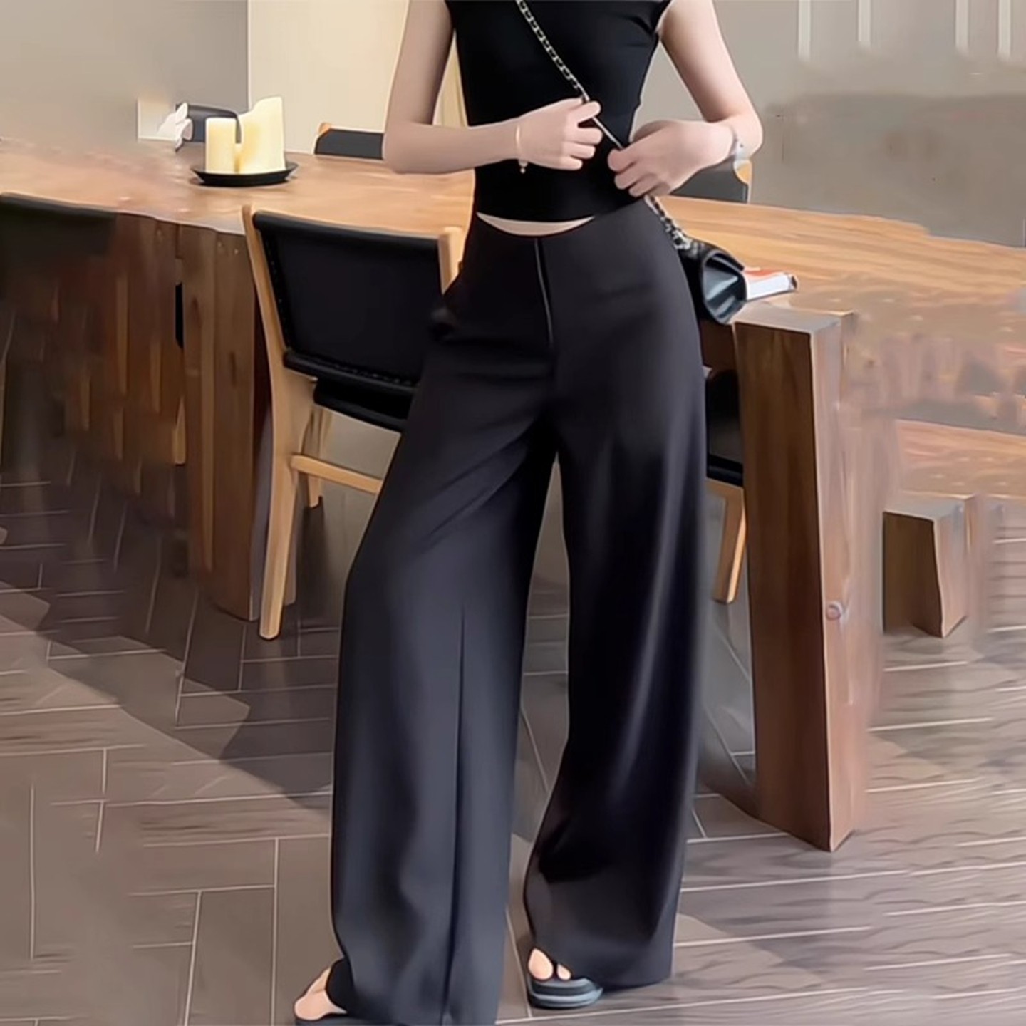 今年流行黑色净版中低腰垂坠感拖地休闲阔腿西装裤女2025秋季新款,女装/女士精品,大码裤装,淘宝优惠券,粉丝福利购,淘宝优惠卷