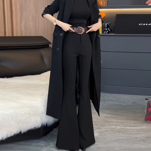 黑色高腰微喇西装裤女2025冬季新款高级感时尚修身弹力加绒喇叭裤