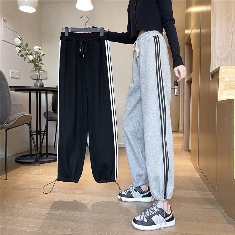 Real price spring and autumn sports wind side stitching straight elastic waist leisure sports pants