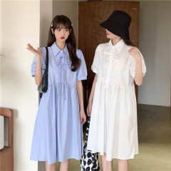 Real price new spring and summer design small crowd medium length French dress with bubble sleeves