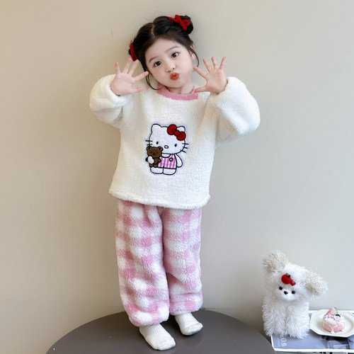 儿童睡衣女宝宝秋冬法兰绒长袖