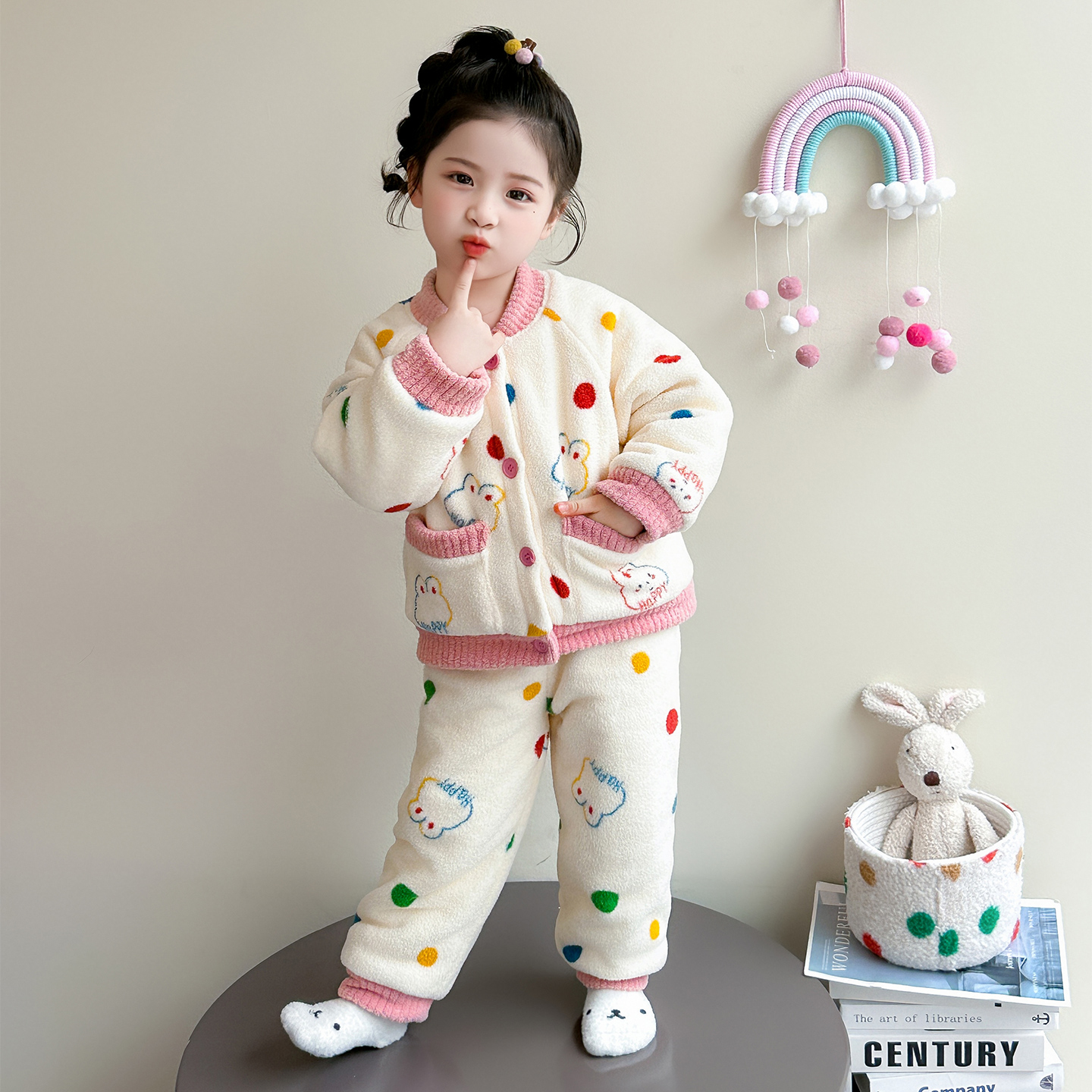 儿童睡衣三层加绒加厚女宝冬