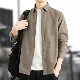 衬衫 2026春季 羊毛长袖 男士 加厚休闲加厚磨毛衬衣棉上衣寸外套 新款