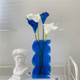 ins中古风克莱因蓝色郁金香波浪花瓶客厅餐桌台面装 饰品花卉摆件