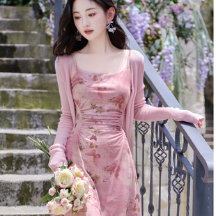 法式温柔甜美气质性感少女初恋仙女气质优雅显瘦吊带裙连衣裙套装