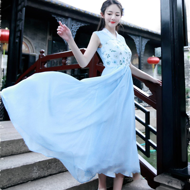 新中式夏季新款温柔甜美气质少女初恋修身显瘦连衣裙印花仙女长裙,女装/女士精品,连衣裙,淘宝优惠券,粉丝福利购,淘宝优惠卷
