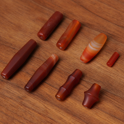 山仓红玛瑙勒子缠丝老玛瑙天珠形长条竹节佛珠手串diy配件散珠b09