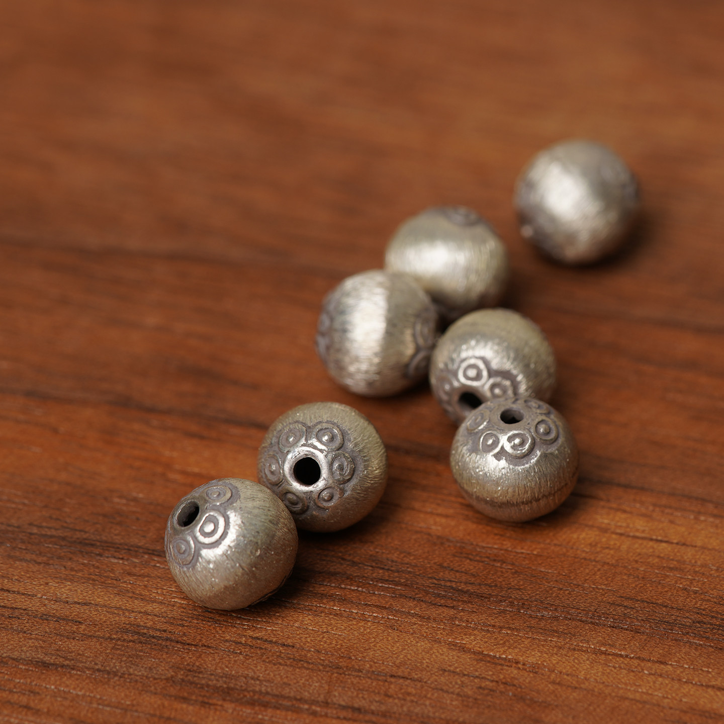 山仓 S925银泰银拉丝珠泰国手工珠刻串珠手链diy手工配件散珠y01