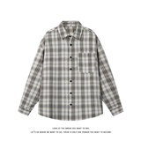 复古格子美式衬衫男长袖翻领宽松百搭格子纹外套C2273-特价P37，男装衬衫，电商A007-1