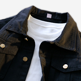 美式复古翻领牛仔外套男宽松工装夹克黑色时尚百搭JA911-特价P53，男装工装外套，电商A007-1
