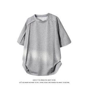 简约美式重磅短袖T恤男女宽松型圆领基础款日常上衣T3702-特价P27图片