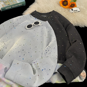 彩色星星提花破洞圆领卫衣男女设计感美式长袖t恤W4682-特价P50图片