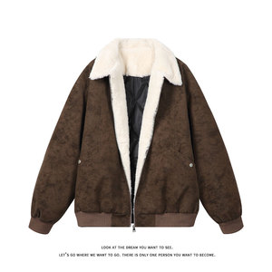 冬季美拉德巴恩风羊羔绒屋面PU皮棉服加绒保暖棉衣MP7827-特P80图片