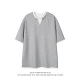 美式复古重磅假两件半袖夏季撞色拼接短袖T恤上衣T3700-特价P30，男装T恤，电商A007-1
