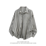 日系复古条纹衬衫男长袖宽松翻领少年感衬衣男女C2276-特价P40，男装衬衫，电商A007-1