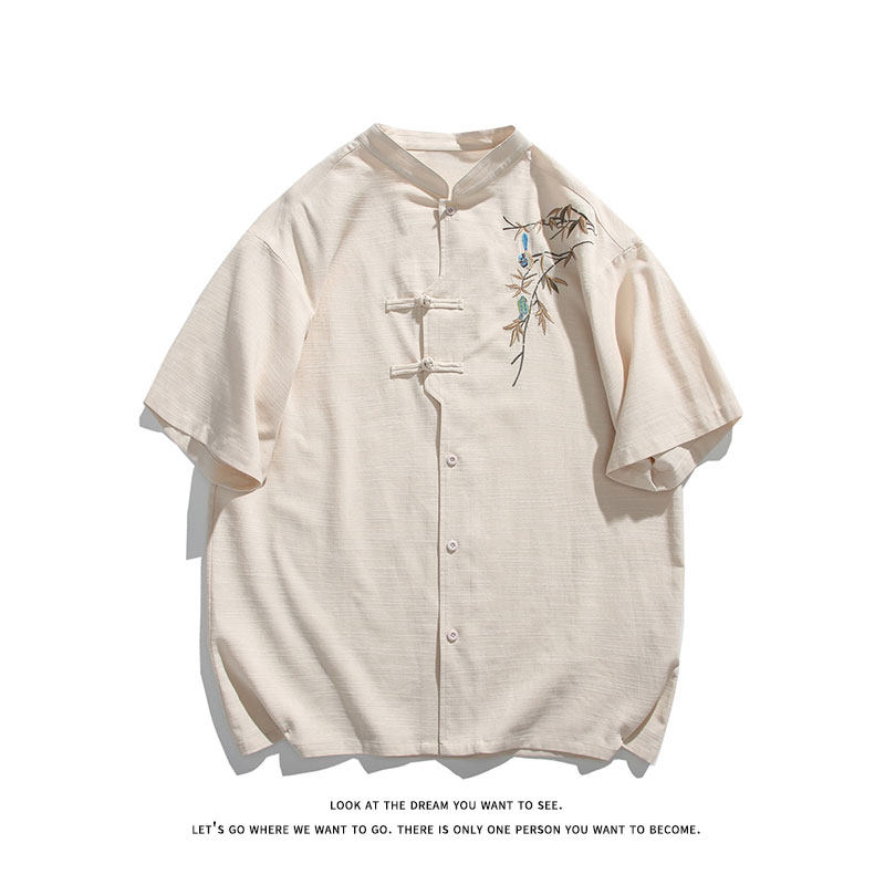 夏季潮流风新中式刺绣大码休闲男短袖衬衫T3521-P43【特价】,男装衬衫,电商A007-1