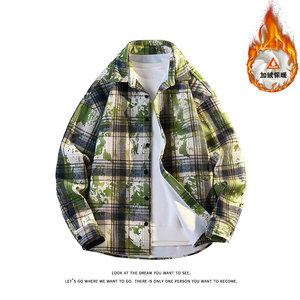 美式长袖宽松格子衬衫休闲内搭衬衣高级感翻领外套男CJ9741-特P42，男装衬衫，电商A007-1