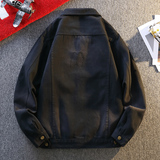 美式复古翻领牛仔外套男宽松工装夹克黑色时尚百搭JA911-特价P53，男装工装外套，电商A007-1