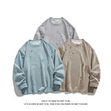 美式破洞长袖圆领卫衣休闲宽松日常基础款男W4676-P48【特价】，男装卫衣，电商A007-1