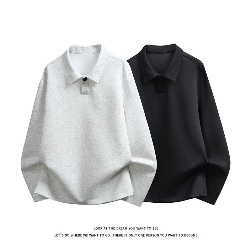 美式复古纯色翻领套头卫衣男女宽松休闲百搭POLO衫T恤W4710-特P26，男装T恤，电商A007-1