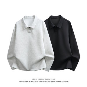 美式复古纯色翻领套头卫衣男女宽松休闲百搭POLO衫T恤W4710-特P26，男装T恤，电商A007-1