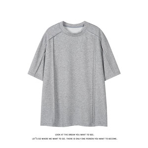 简约美式重磅短袖T恤男女宽松型圆领基础款日常上衣T3702-特价P27图片